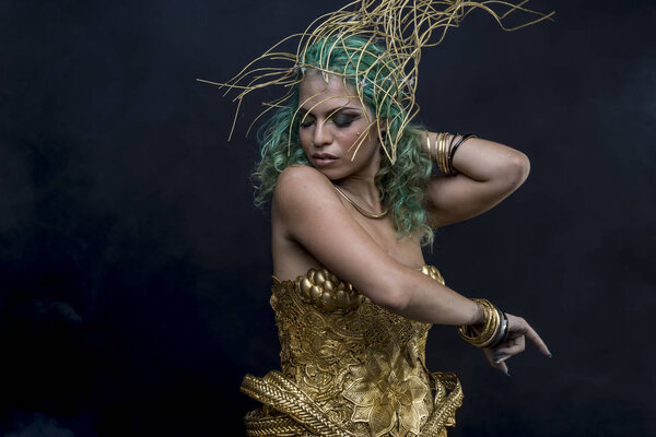 woman in golden goddes armor