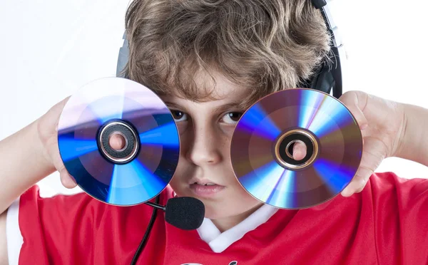 Boy with headphones holding dicks — Stock Photo, Image