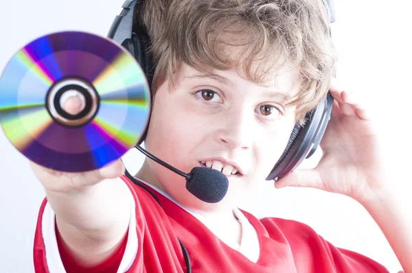 Boy with headphones holding dick — Stock Photo, Image