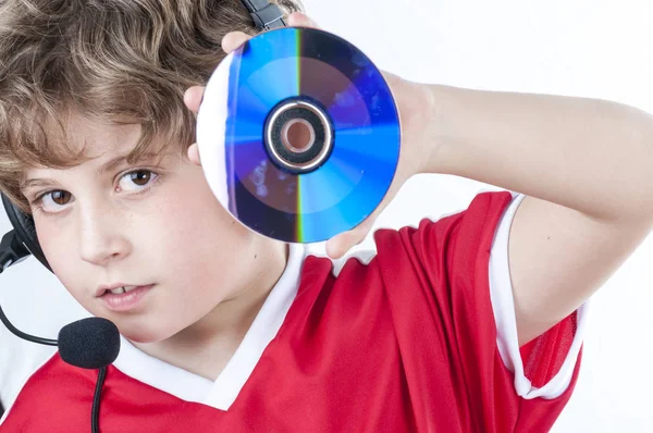 Boy with headphones holding dick — Stock Photo, Image