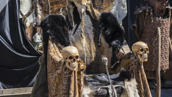 Throne of furs and skulls — Stock Photo, Image