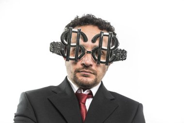 Dolar işareti ile gözlüklü işadamı