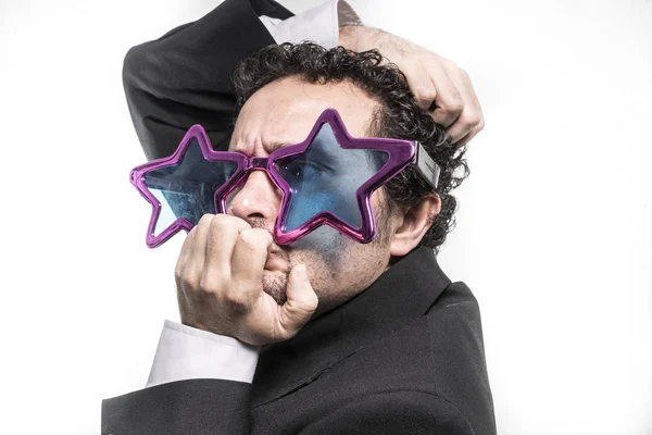 Businessman with pop star glasses — Stock Photo, Image