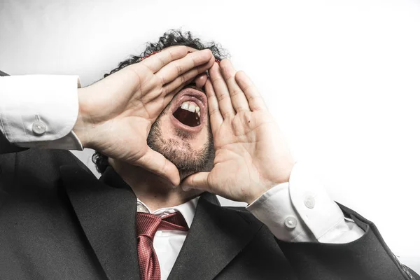 Biznesmen krzyk nerwowo — Zdjęcie stockowe