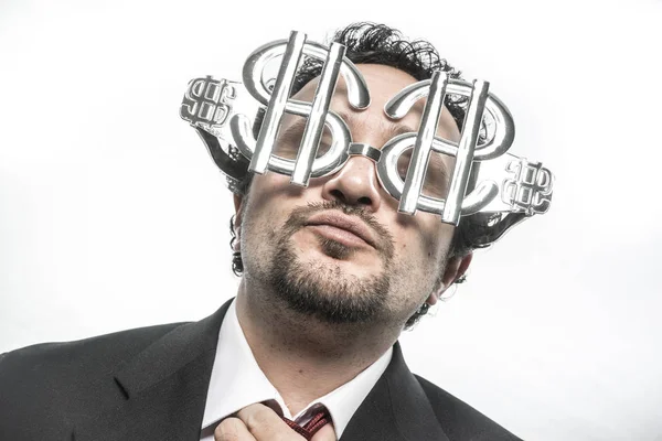 Businessman with glasses of dollar — Stock Photo, Image