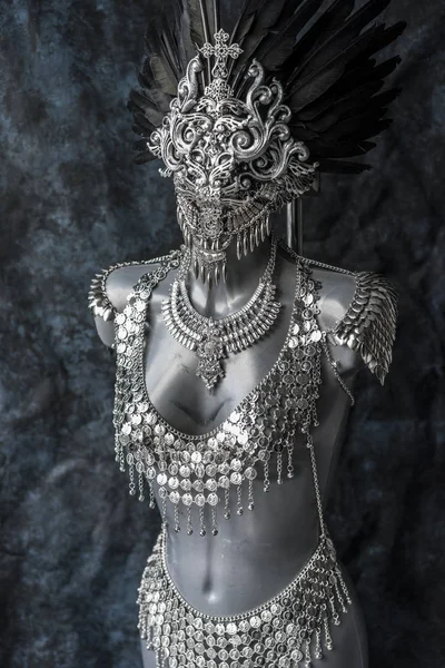 Handmade Piece Silver Jewelry Costume Chains Coins Wears Headdress Made — Stock Photo, Image