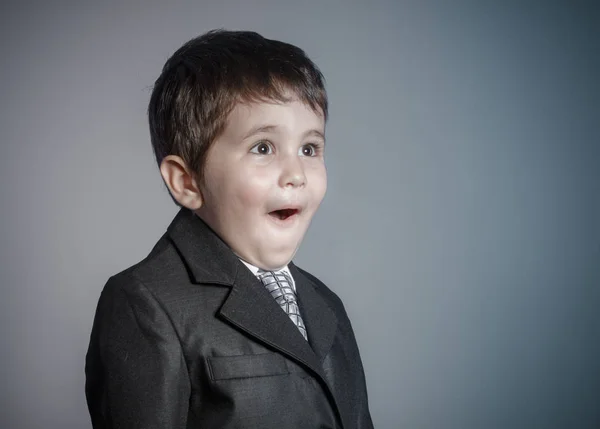 First Employment Little Businessman Brown Haired Boy Dressed Suit Tie — Stock Photo, Image