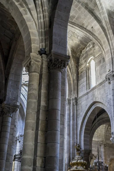 Medieval Gothic architecture inside a cathedral in Spain. Stones and beautiful ashlars forming a dome