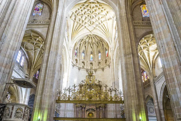 Interior Catedral Gótica Segovia Columnas Arcos Con Grandes Ventanales —  Fotos de Stock