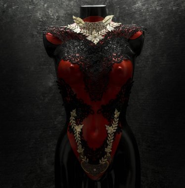 Altın ve gümüş siyah dantel kumaş lar ve piezsa ile seksi gotik tarzı el yapımı elbise