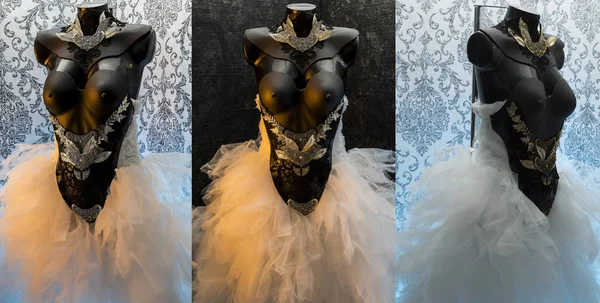 Brudklänning Gotisk Stil Handgjorda Klänning Med Svart Spets Tyger Och — Stockfoto