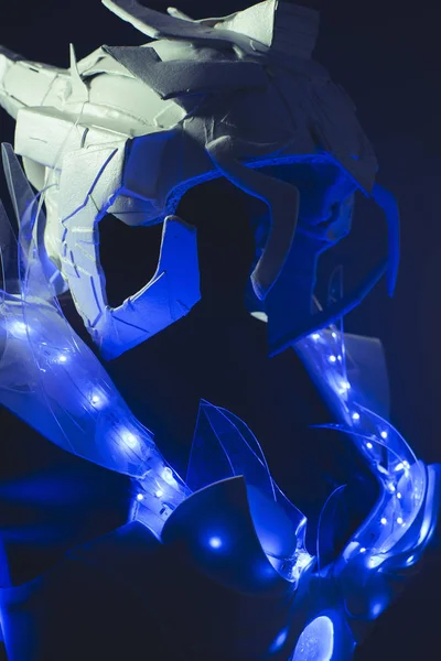 Roboterkorsett Blaues Korsett Von Hand Mit Plastikteilen Und Blauen Leds — Stockfoto