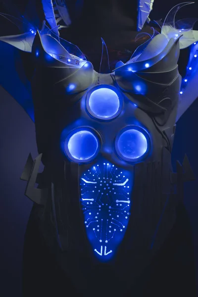 Синий Корсет Сделанный Вручную Пластика Синих Светодиодов Робот Будущего Космическим — стоковое фото