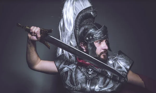 Gewalt Römischer Gladiator Ringer Und Krieger Von Rom Mit Helm — Stockfoto