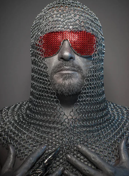 Firewall Man Iron Armor Red Glasses Concept Protection Computer Security — Stock Photo, Image