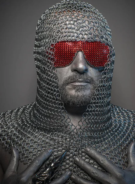 Firewall Man Iron Armor Red Glasses Concept Protection Computer Security — Stock Photo, Image