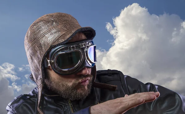 Explora Piloto Los Años Con Gafas Sol Casco Aviador Vintage — Foto de Stock