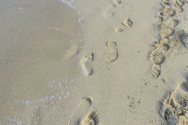 Расслабьтесь Следы Песке Пляжа Берегу Средиземного Моря Острове Ибиса Испании — стоковое фото