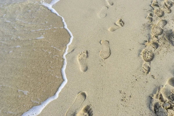 Lonely Footprints Sand Beach Mediterranean Sea Island Ibiza Spain Holiday — Stock Photo, Image