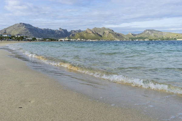 Mallorca Beach Viharos Égen Tengerpart Emberek Nélkül — Stock Fotó