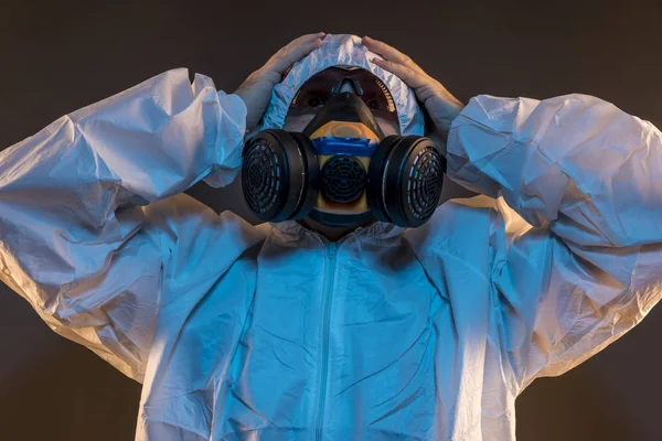 Virus Infection Concept Man Protective Suit Antigas Mask Glasses Ebola — Stock Photo, Image