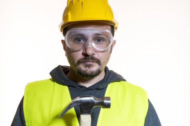 Sarı Oluşturucusu kask koruyucu gözlük inşaat işe başlamak hazır adam giymiş