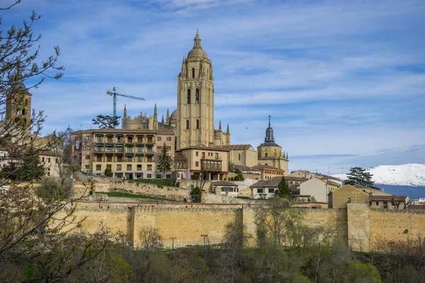 Katedral Hava Segovia Spanyol Şehir Manzarasına Antik Roma Ortaçağ Şehir — Stok fotoğraf