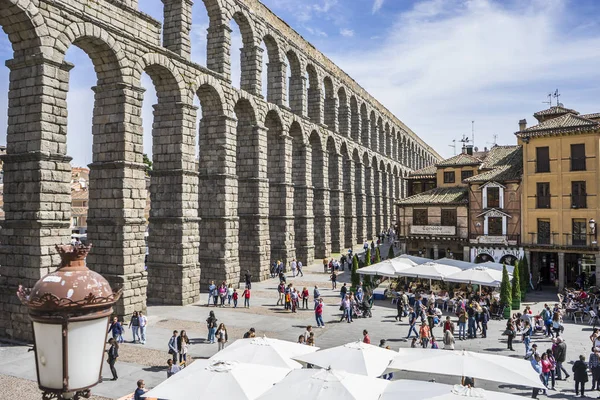 Roman Aqueduct Segovia Architectural Monument Declared Patrimony Humanity International Interest — Stock Photo, Image