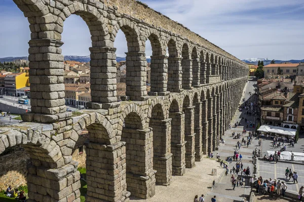 Tourism Roman Aqueduct Segovia Architectural Monument Declared Patrimony Humanity International — Stock Photo, Image