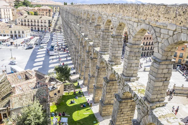 Turismo Acueducto Romano Segovia Monumento Arquitectónico Declarado Patrimonio Humanidad Interés —  Fotos de Stock