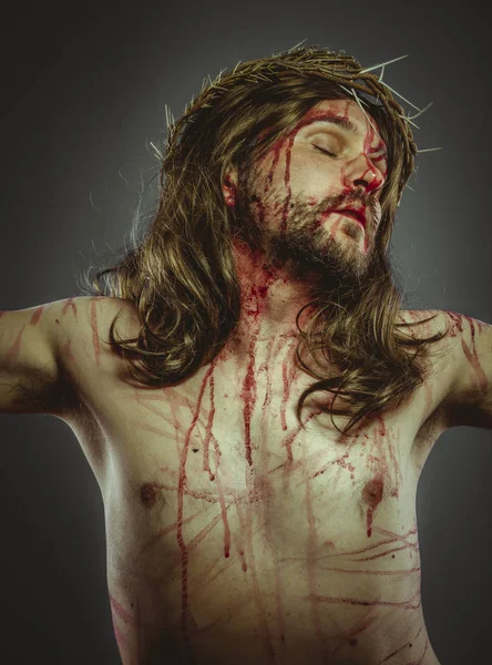 Ukřižování Zastoupení Kalvárie Ježíše Krista Kříži Svatý Týden Španělsku Muž — Stock fotografie