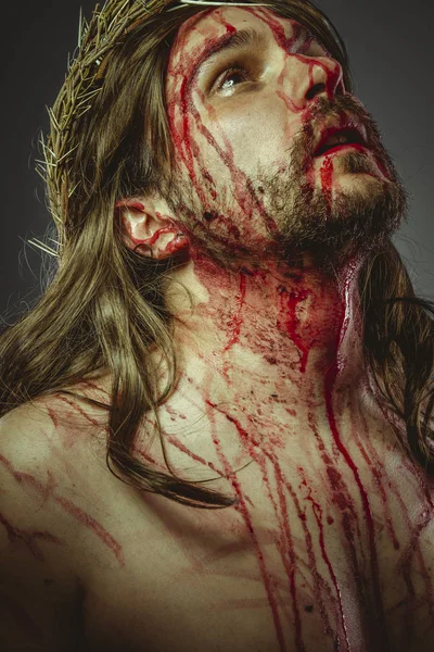 Náboženství Zastoupení Kalvárie Ježíše Krista Kříži Svatý Týden Španělsku Muž — Stock fotografie