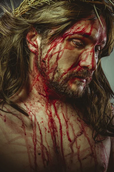 Representação Calvário Jesus Cristo Cruz Semana Santa Espanha Homem Com — Fotografia de Stock