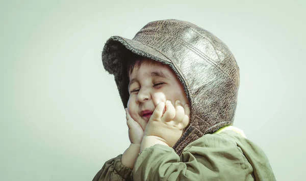 Cute Little Toddler Boy Playing Home Playing Wars Peace Funny — Stock Photo, Image