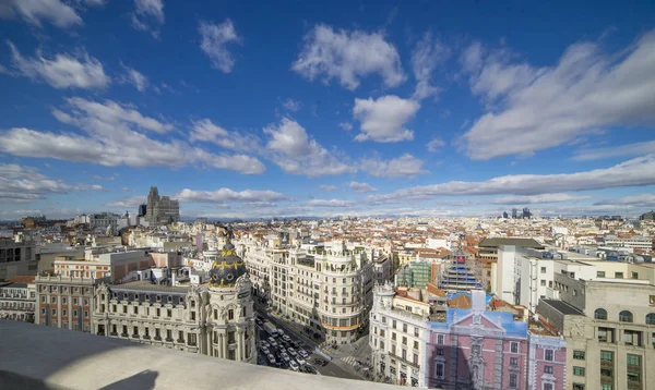 Panoramic Aerial View Gran Main Shopping Street Madrid Capital Spain — Stock Photo, Image