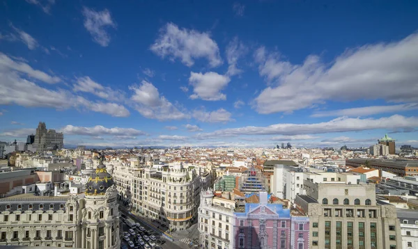 Metropolis Vue Aérienne Panoramique Gran Rue Commerçante Principale Madrid Capitale — Photo