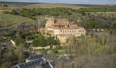 aerial views of the Spanish city of Segovia. Ancient Roman and m clipart