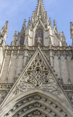 Gotik Katolik katedral cephe Barcelona Katalonya İspanya. Yerleşik 1298.