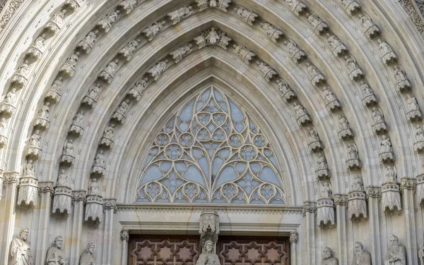 Main Gate Gothic Catholic Cathedral Facade Barcelona Catalonia Spain Built — Stock Photo, Image