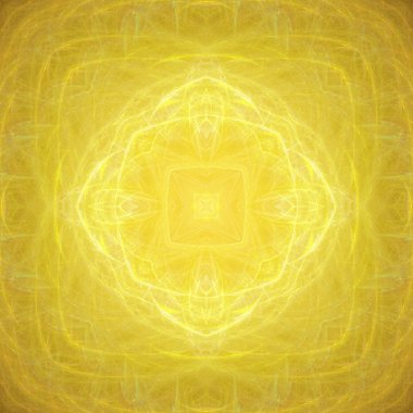 Sarı çiçek fraktal mandala, yaratıcı grafik tasarım için dijital sanat şeklinde. Renkli parlak soyut desen, fraktal arka planı için