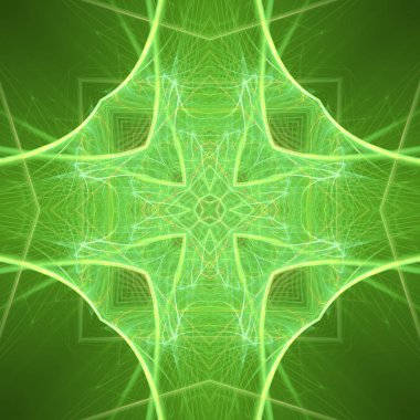 Yeşil çiçek fraktal mandala, yaratıcı grafik tasarım için dijital sanat şeklinde. Renkli parlak soyut desen, fraktal arka planı için