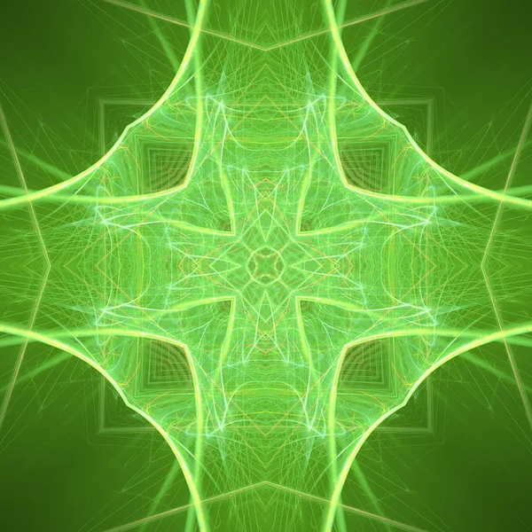 Grön Blomma Formad Fractal Mandala Digitala Konstverk För Kreativ Grafisk — Stockfoto