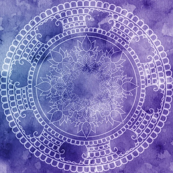 Mandala Über Buntem Aquarell Schönes Rundes Vintage Muster Abstrakter Hintergrund — Stockfoto