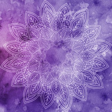 Mandala renkli suluboya üzerinde. Güzel vintage yuvarlak desen. arka plan. Dekoratif sanat. Davet, tişört baskı, düğün kartı. Dövme öğesi.