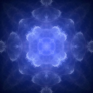 Mavi, çiçek şeklinde fraktal mandala, dijital sanat yaratıcı grafik tasarım için. Renkli parlak soyut desen, fraktal arka planı için