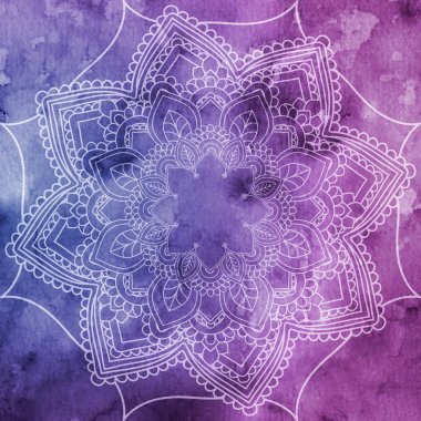 Mandala renkli suluboya üzerinde. Güzel vintage yuvarlak desen. arka plan. Dekoratif sanat. Davet, tişört baskı, düğün kartı. Dövme öğesi.