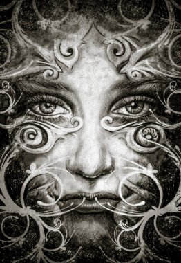 Kroki dijital tablet ile ruh kadın yaptı.