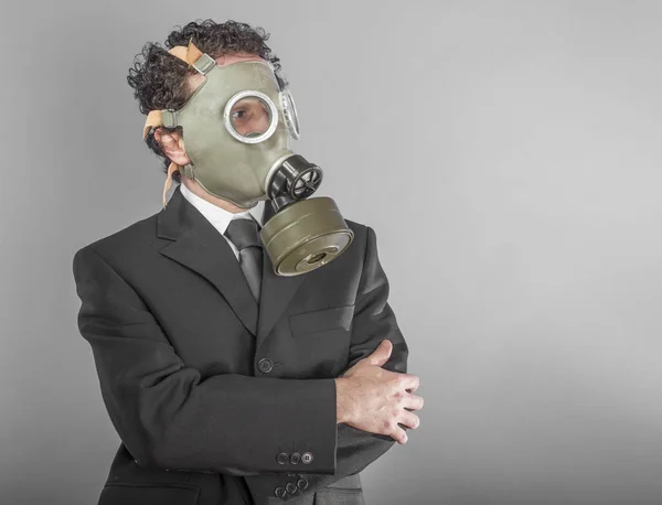 Portrait Businessman Wearing Gas Mask — Stock Photo, Image