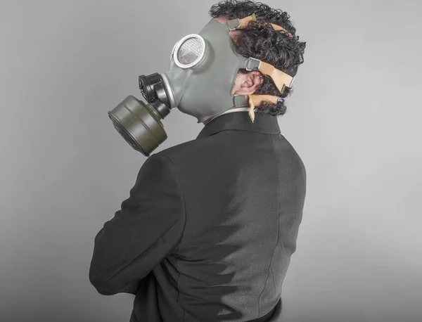 Humo Empresario Con Máscara Gas Concepto Negocio Peligroso Para Medio —  Fotos de Stock
