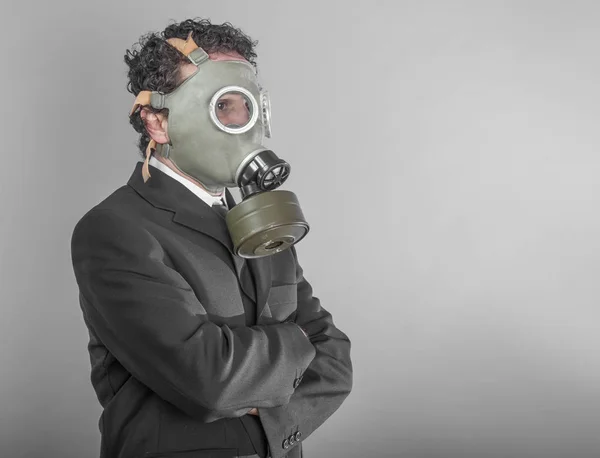 Homme Affaires Avec Masque Gaz Concept Business Dangereux Pour Environnement — Photo